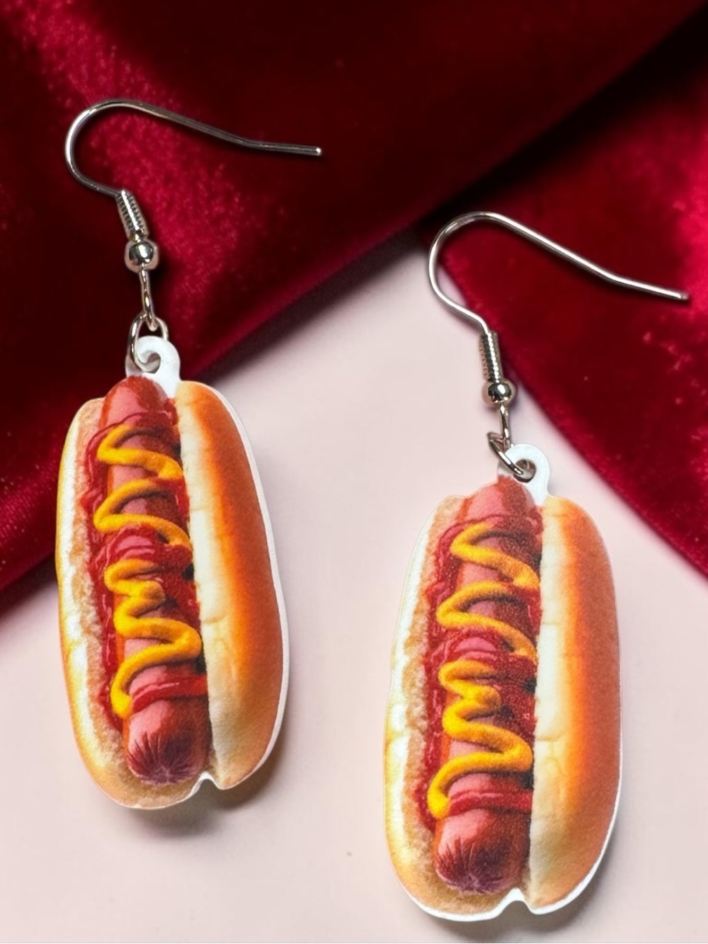 Hot Dog Acrylic Dangle Earrings Foodie Novelty BBQ Statement NWT